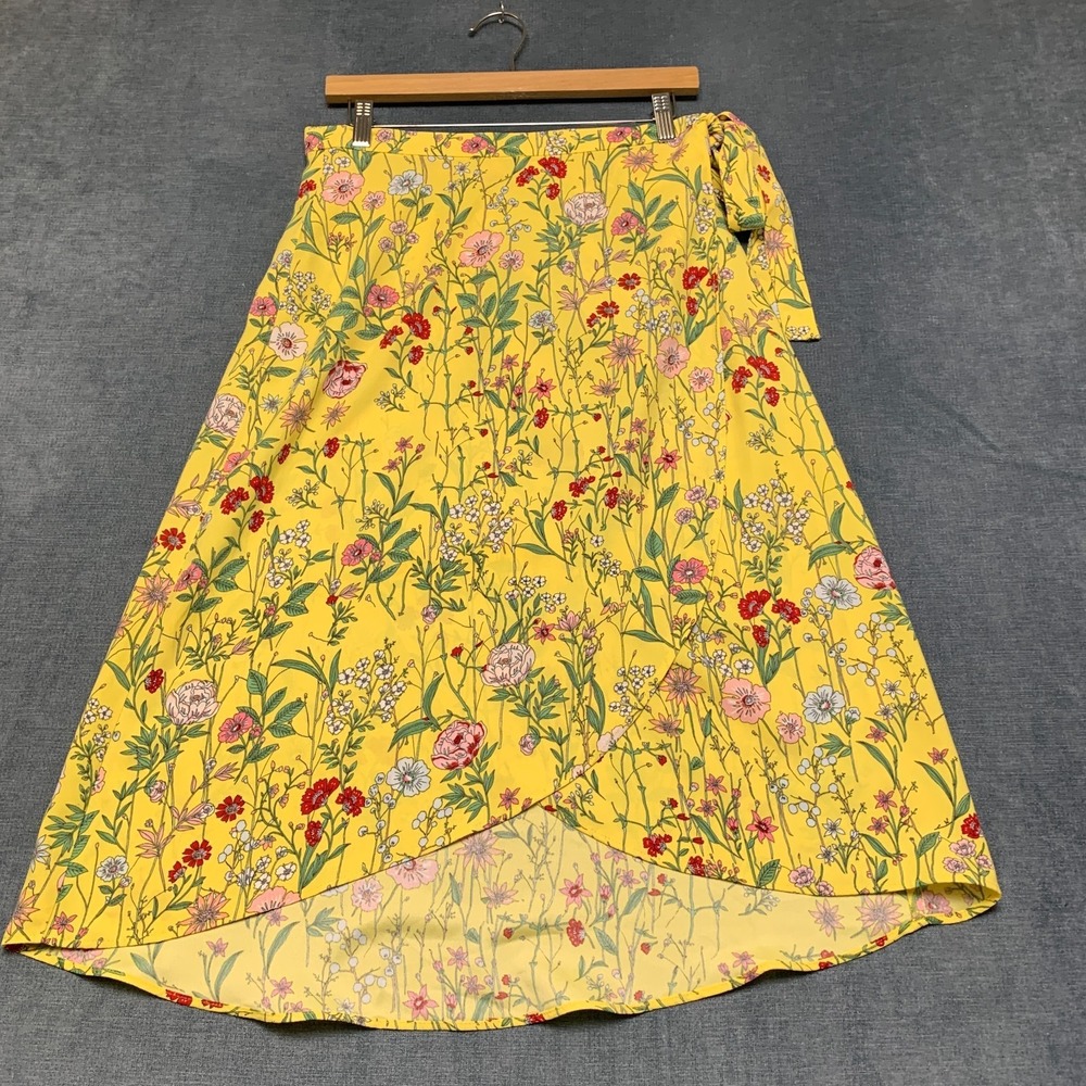 Loft Wrap Midi Skirt Womens 6 Yellow Floral High Low Tie Waist Summer Party Wear - Picture 8 of 13